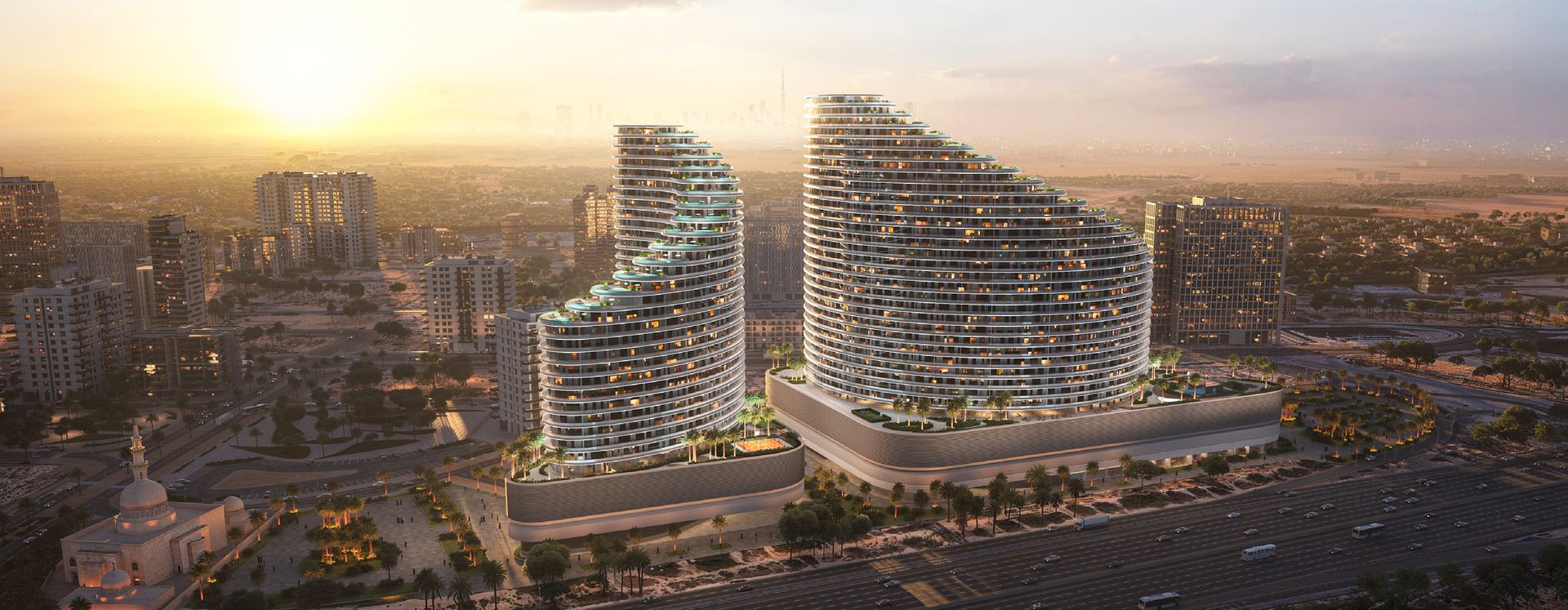 Binghatti Skyflame aerial daytime view