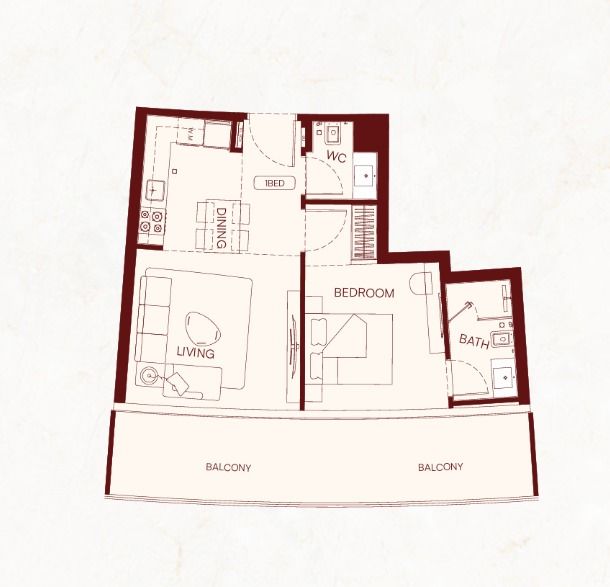 1 Bedroom floor plan