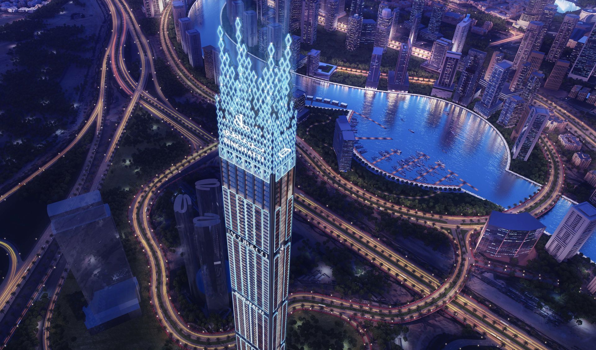 Aerial view of Business Bay and Dubai Canal