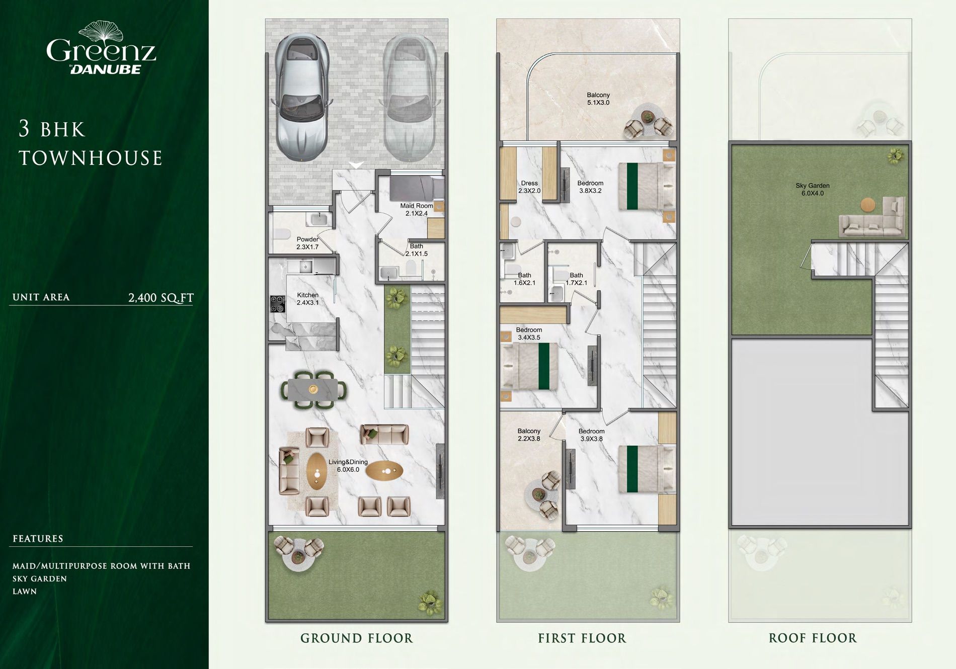 3 BHK Townhouse floor plan