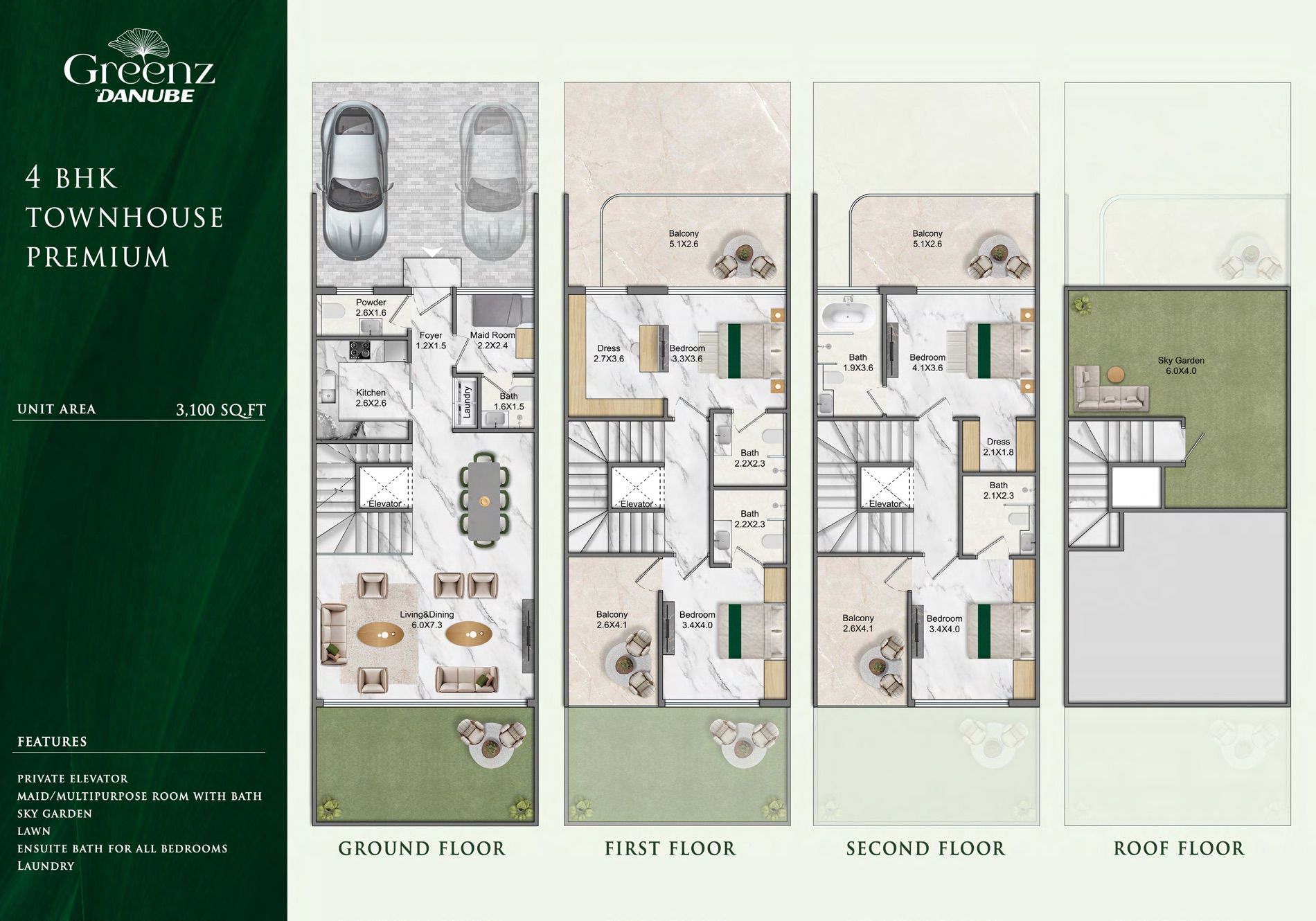 4 BHK Townhouse Premium floor plan