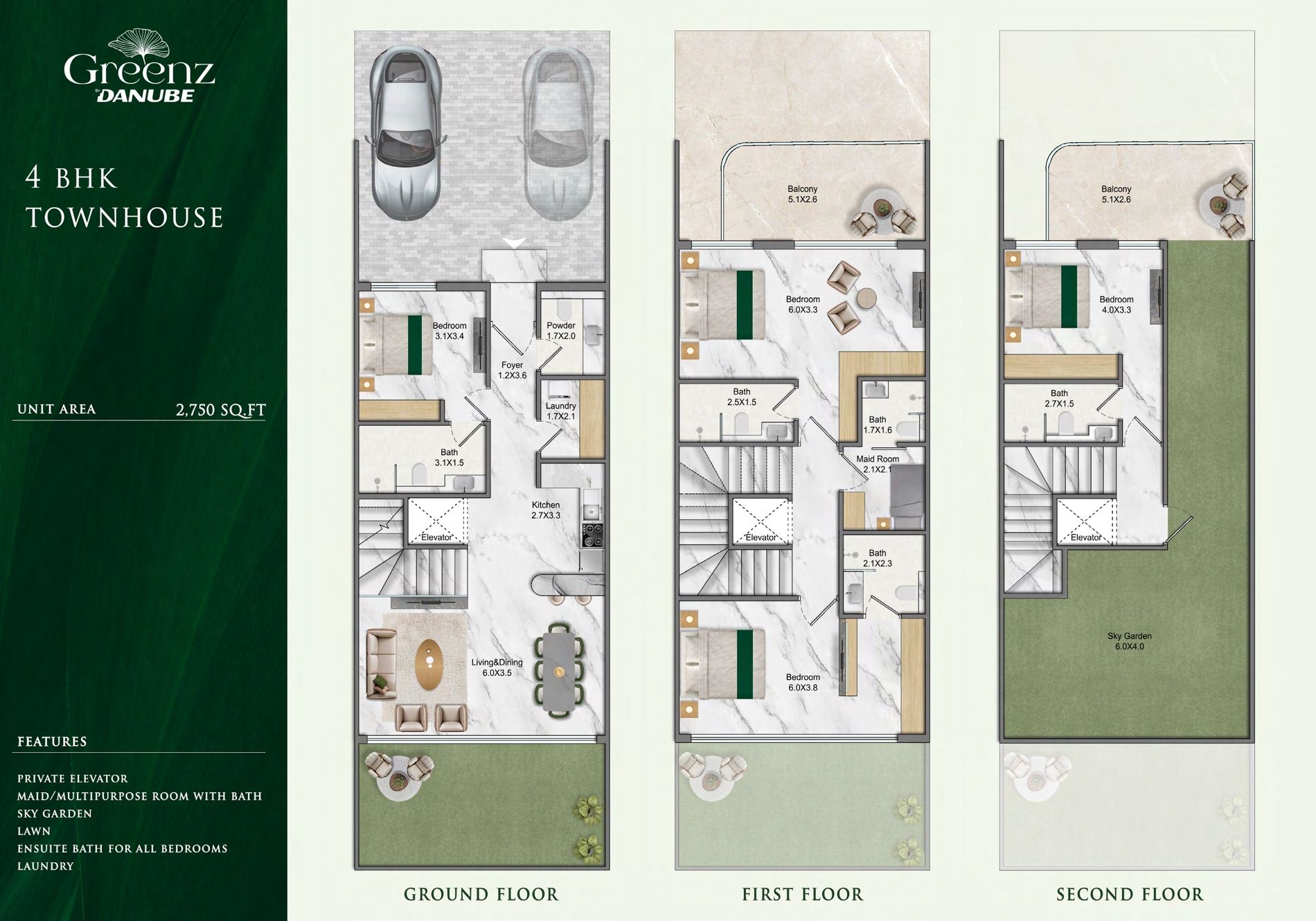 4 BHK Townhouse floor plan