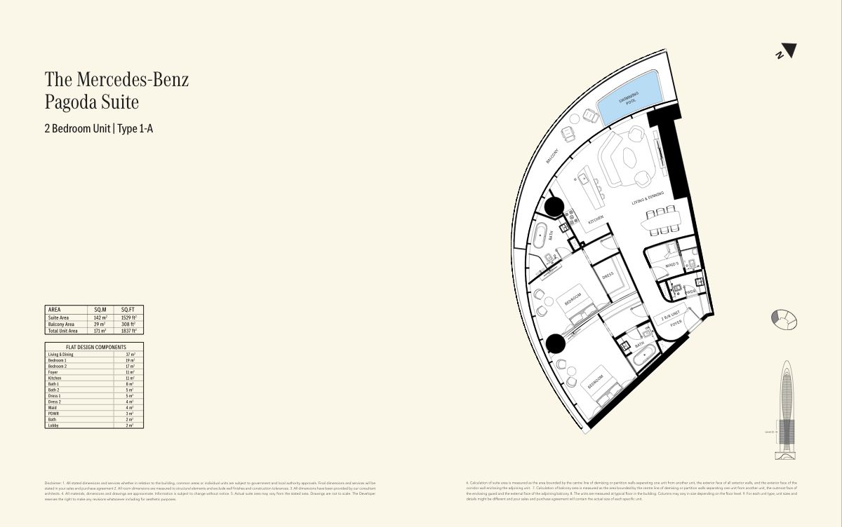 2 Bedroom Pagoda Suite floor plan — Mercedes-Benz Places