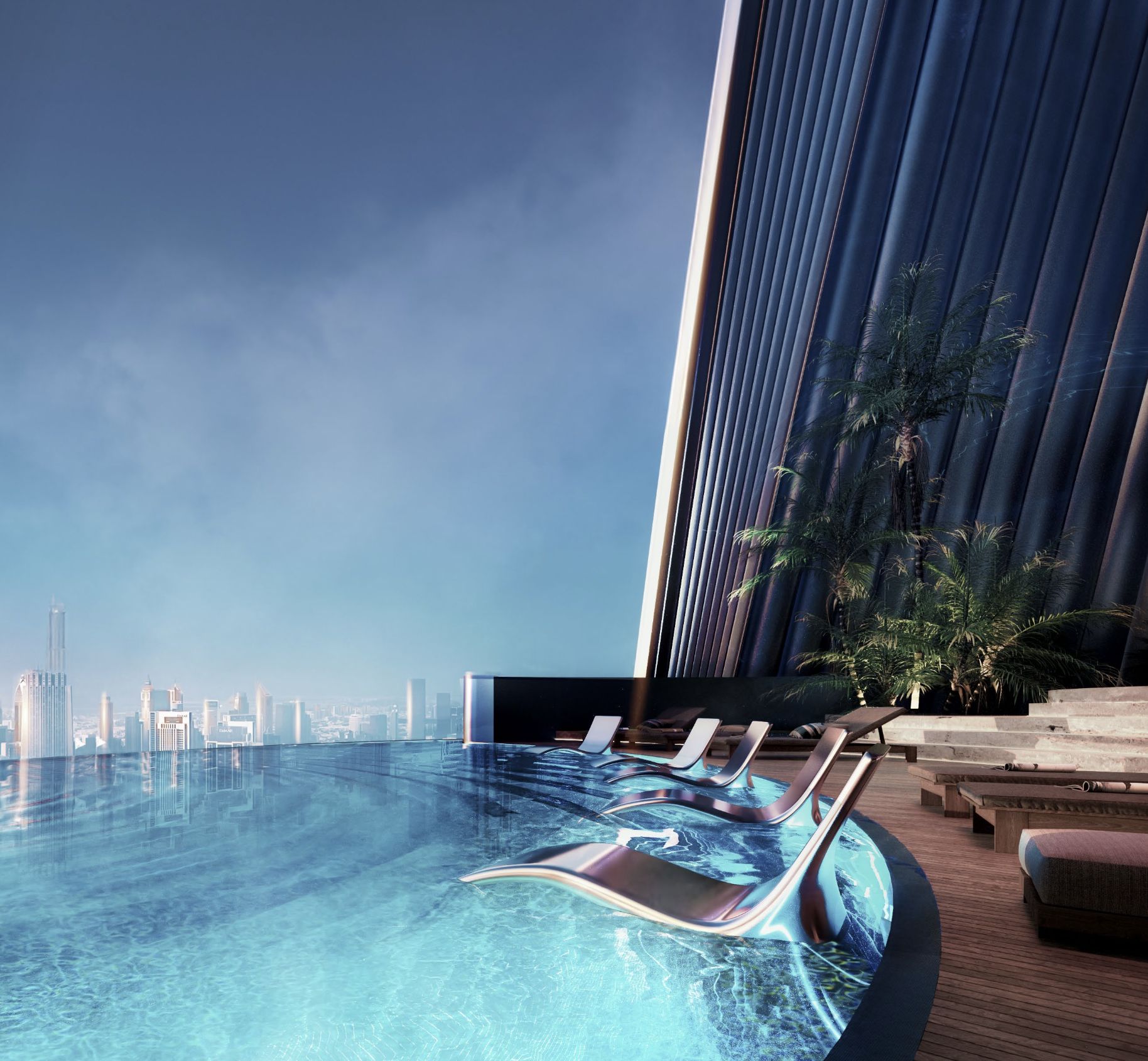 Mercedes-Benz Places — Sky infinity pool at dusk