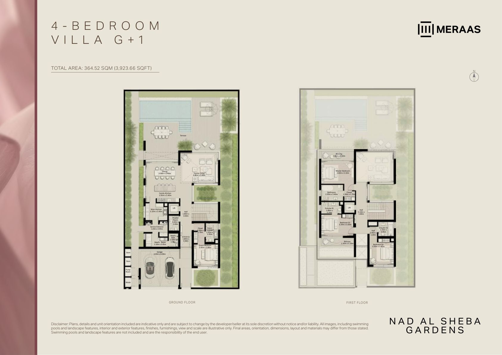 4 Bedroom Villa G+1 floor plan — Nad Al Sheba Gardens Phase 9