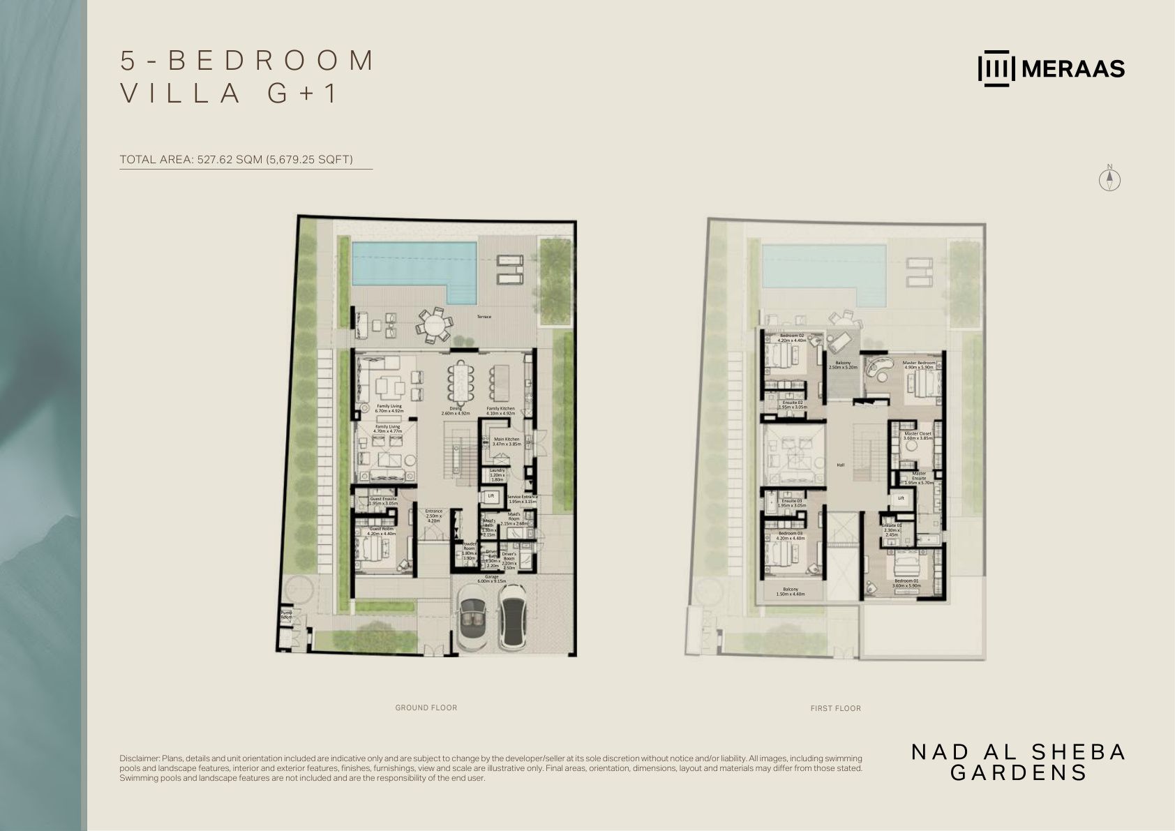 5 Bedroom Villa G+1 floor plan — Nad Al Sheba Gardens Phase 9