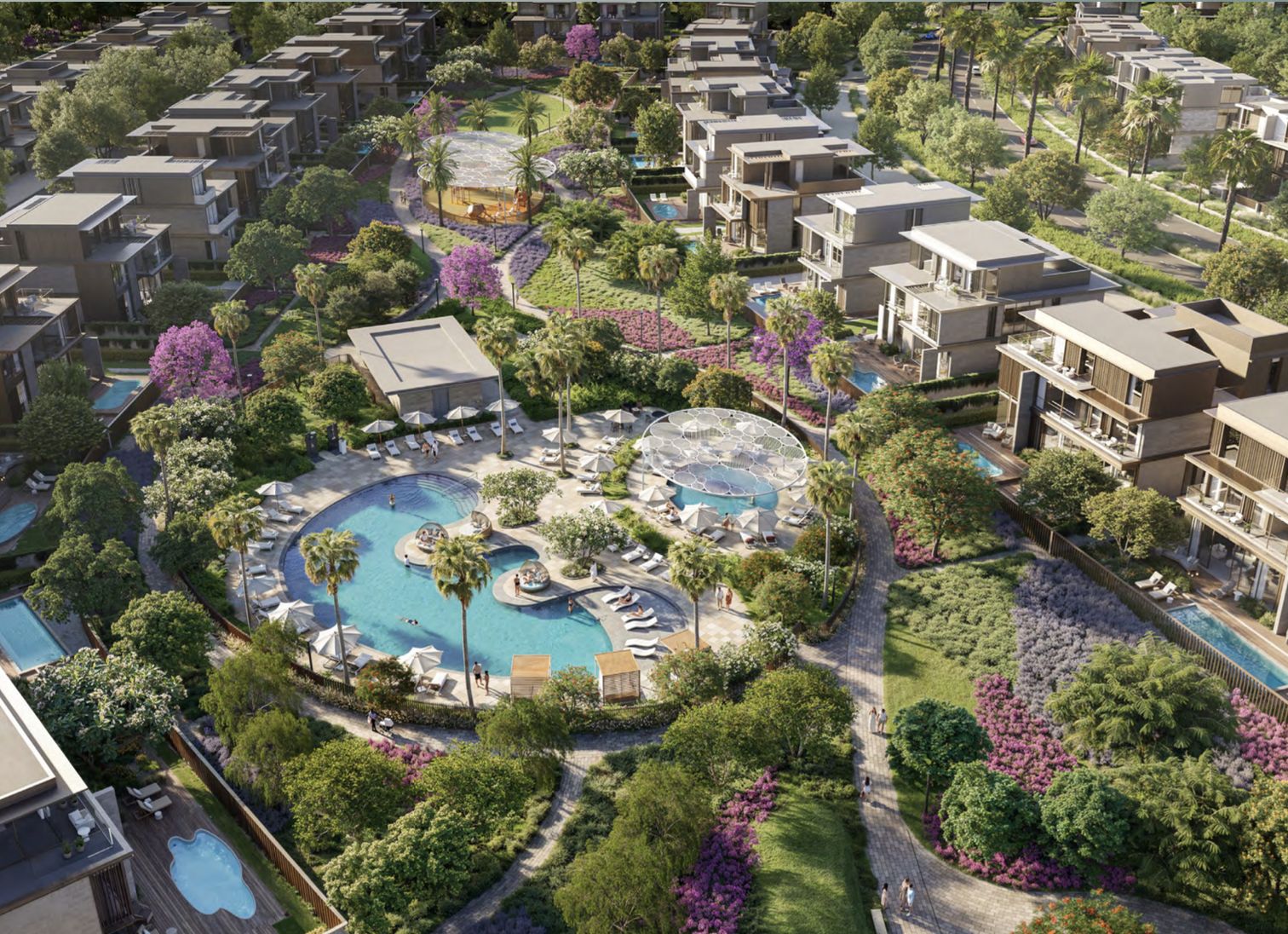 Nad Al Sheba Gardens aerial pool view
