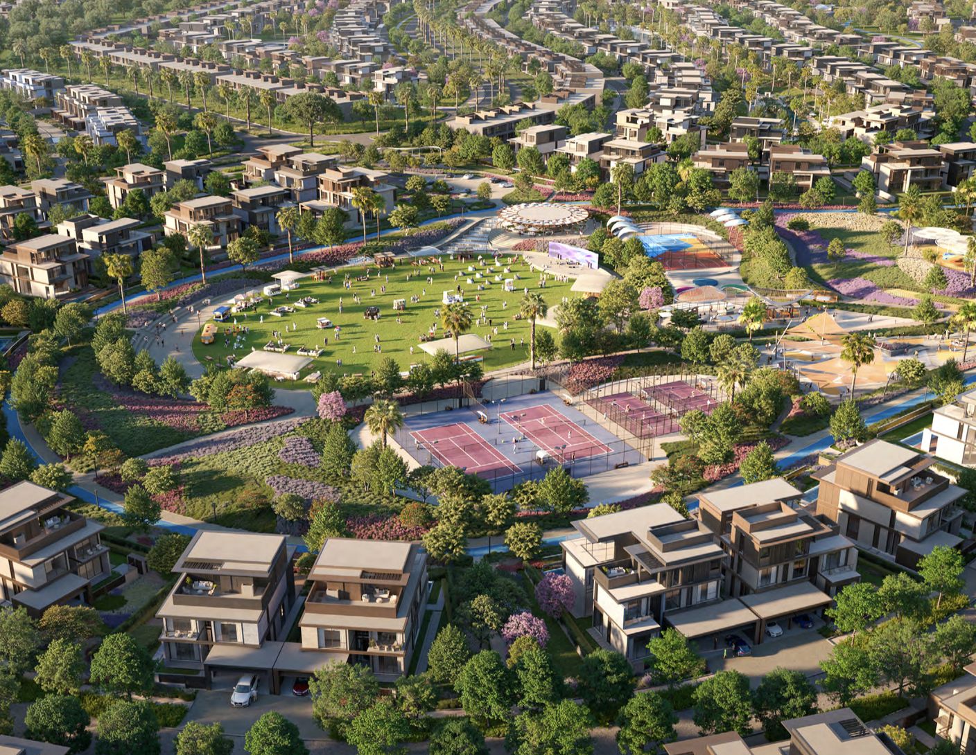 Nad Al Sheba Gardens aerial master plan view