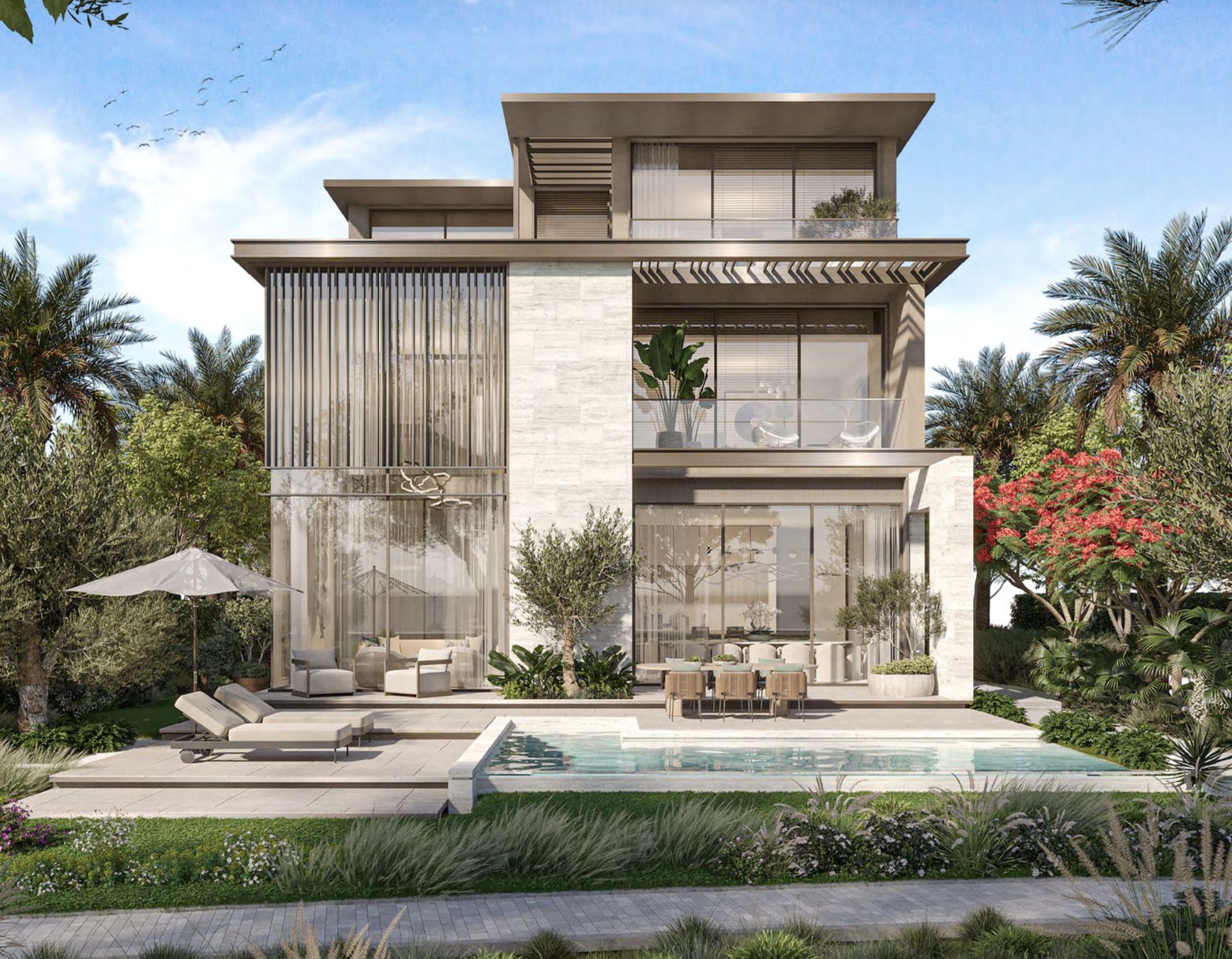 Nad Al Sheba Gardens villa exterior with private pool