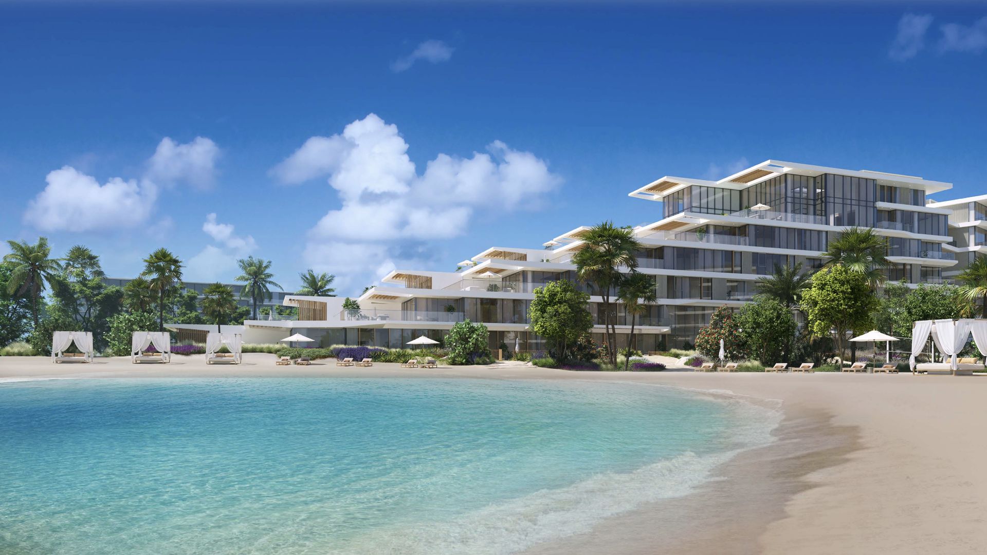 Palm Central — Beach frontage with turquoise water