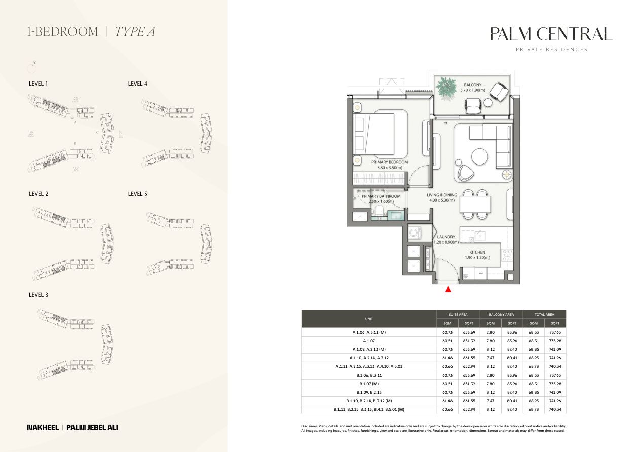 1-Bedroom floor plan — Palm Central Private Residences