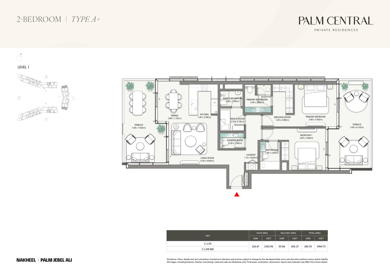 2-Bedroom floor plan — Palm Central Private Residences
