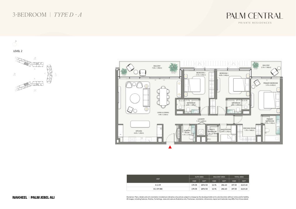 3-Bedroom floor plan — Palm Central Private Residences