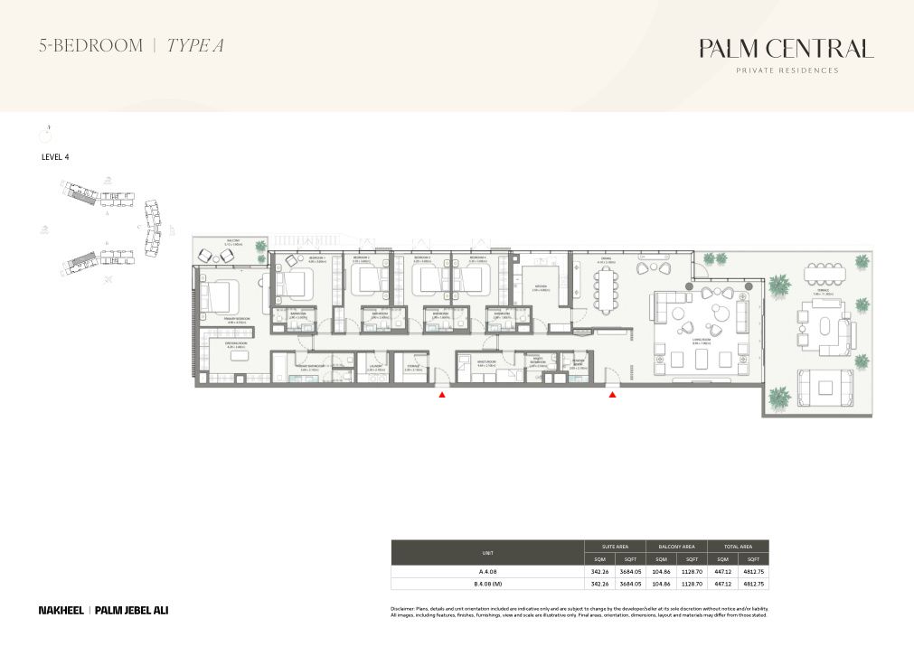 5-Bedroom floor plan — Palm Central Private Residences
