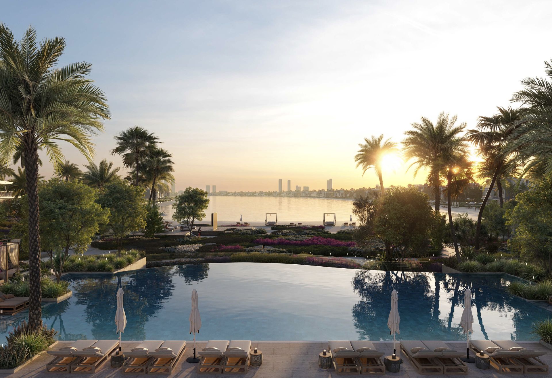 Palm Central Private Residences — Infinity pool at sunset