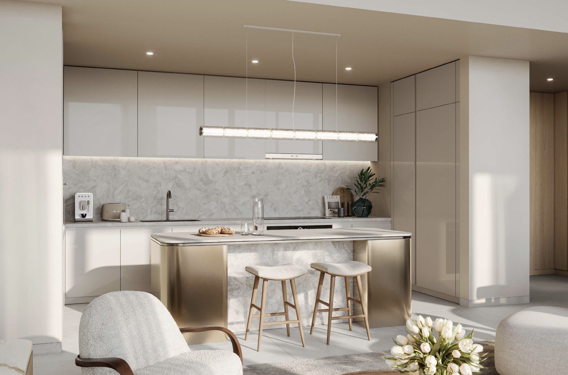 Palm Central — Luxury kitchen with marble finishes