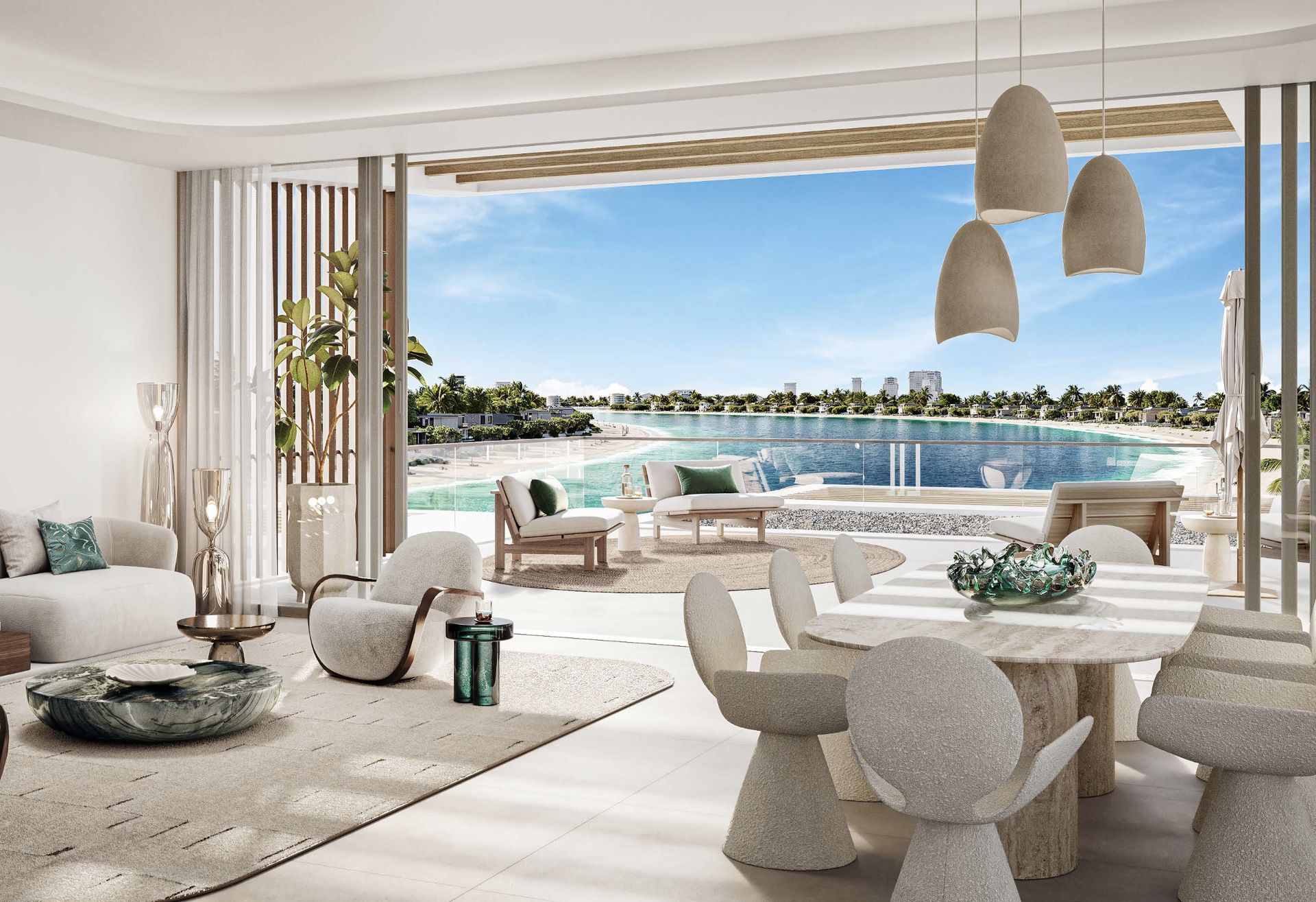 Palm Central — Living room opening to private pool