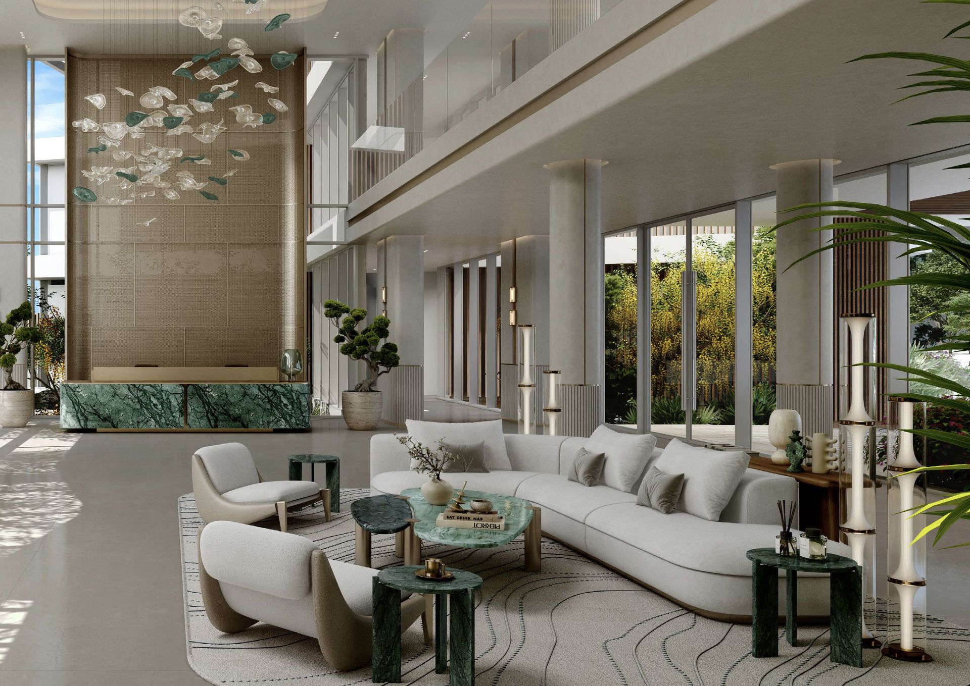 Palm Central — Grand lobby with double-height ceilings